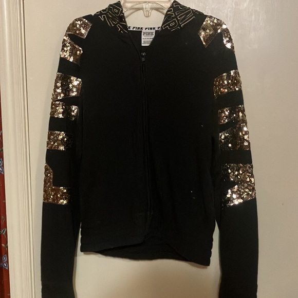 🔥VS Pink **RARE** gold bling full-zip hoodie sweatshirt jacket sz XS EUC - Picture 7 of 17